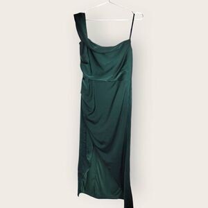 Lulus Maxi Dress Sz XL Gown Evergreen One Shoulder Wedding Holiday Evening Glam